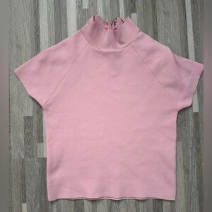 Zara pink knit top blouse with high neck and short sleeves, size S